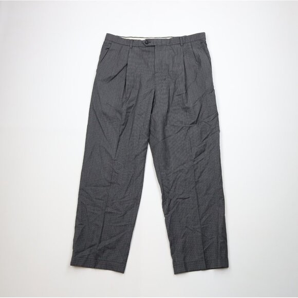 Vintage 90s Y2K Streetwear Mens 36x30 Wool Blend Wide Leg Chino Pans Gray Plaid - Picture 1 of 14